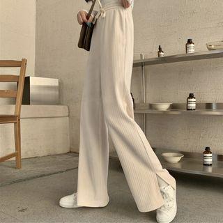 Drawstring Corduroy Slit Plain Wide-leg Pants