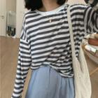 Color Block Round-neck Striped Long-sleeve Top