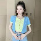 Mock Two-piece Short-sleeve Top / Denim Skir T