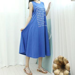 Lettering Sleeveless A-line Long Dress