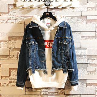 Cut Out Studded Buttoned Denim Jacket
