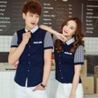 Couple Matching Short-sleeve Color Block Shirt