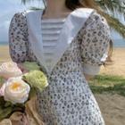 Short-sleeve Floral Print Midi Dress Floral Print - White - One Size