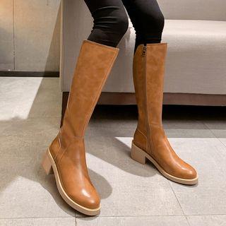 Genuine Leather Chunky Heel Tall Boots