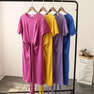 Tie Waist Short-sleeve Midi T-shirt Dress
