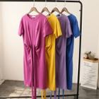 Tie Waist Short-sleeve Midi T-shirt Dress