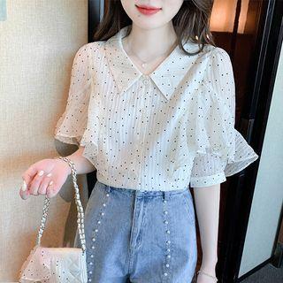 Short-sleeve Dotted Ruffle Shirt