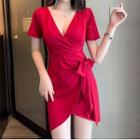 V-neck Tie-strap Mini Bodycon Dress