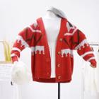 Color-block Loose-fit Cardigan Red - One Size
