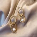 Faux Pearl Hoop Earring 1 Pair - 925 Silver Needle - Gold - One Size