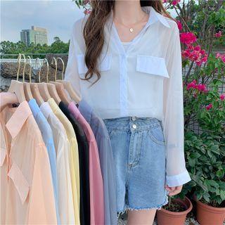 Long-sleeve Polo-neck Pocket Shirt
