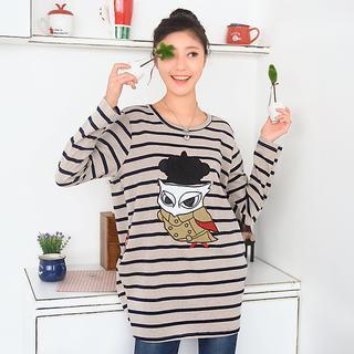 Owl Appliqu  Striped Long-sleeve Top