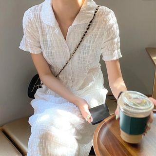 Crinkled Tie-waist Midi A-line Dress