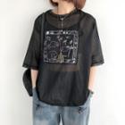 Cartoon Print Drawstring-hem Short-sleeve T-shirt
