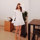 Wide-collar Ruffle-hem Shirtdress