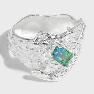 Rhinestone Irregular Sterling Silver Open Ring Silver - 13