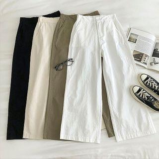 Plain High-waist Croppped Pants