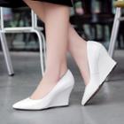 Pointy-toe Genuine Leather Wedge Pumps