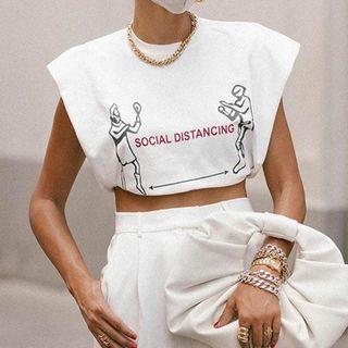 Sleeveless Lettering Printed Crop Top