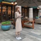 Set: Turtle-neck Long-sleeve T-shirt + Hooded Sleeveless Midi Dress
