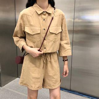 Drawstring 3/4-sleeve Playsuit