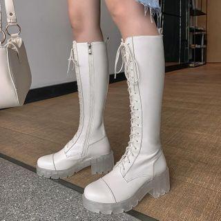 Platform Chunky-heel Lace-up Tall Boots