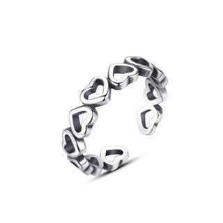 925 Sterling Silver Simple Romantic Hollow Heart Adjustable Open Ring Silver - One Size