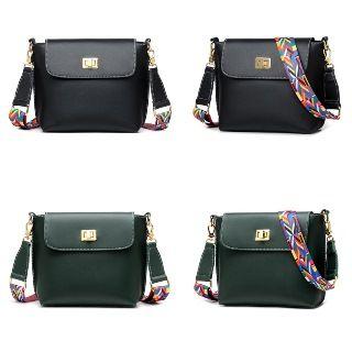 Faux-leather Wide-strap Cross Bag