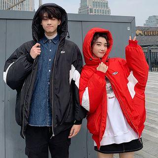 Couple Matching Chevron Stripe Hooded Padded Jacket