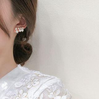 Rhinestone & Faux Pearl Bar Stud Earring 1 Pair - Gold - One Size