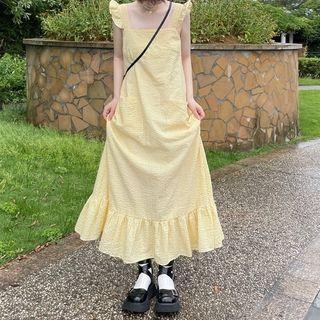 Plaid Mermaid Sleeveless Dress Yellow - One Size