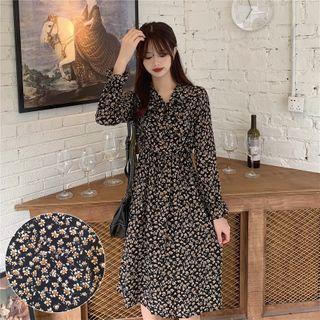 Elastic-waist Floral Print Dress