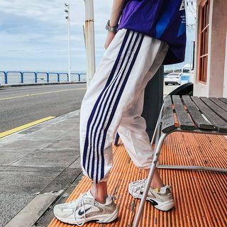 Lightweight Drawstring-hem Striped Harem Pants