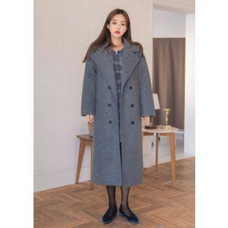Wool Blend Wide-lapel Double-breasted Coat