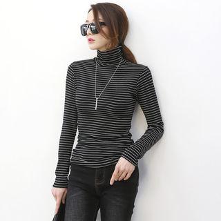 Turtleneck Slim-fit Striped T-shirt