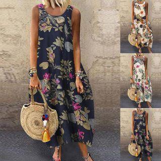 Print Medium Long Sleeveless Tank Dress