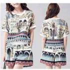 Set: Printed Short-sleeve Top + Shorts