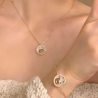 Rhinestone Tiger Disc Pendant Necklace / Bracelet