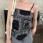 Plain Short-sleeve T-shirt / Patterned Camisole Top