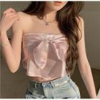 Strapless Tie-front Camisole Top Bow - Pink - One Size