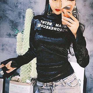 Letter Mock-neck Long-sleeve Top