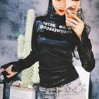 Letter Mock-neck Long-sleeve Top