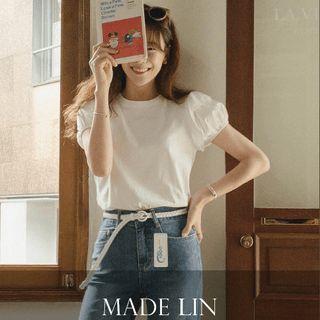 Ruffle-trim Puff-sleeve T-shirt