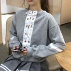Lace-up Back Contrast-trim Sweatshirt Gray - One Size