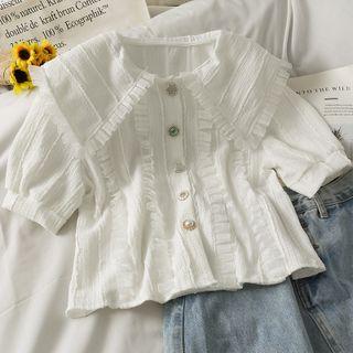 Ruffle-trim Peter Pan-collar Crop Shirt White - One Size