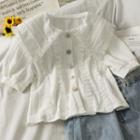 Ruffle-trim Peter Pan-collar Crop Shirt White - One Size