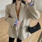 Plain Blazer / Striped Panel Blouse / Boot-cut Pants