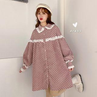 Long-sleeve Dotted A-line Shirt Dress