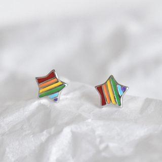 Alloy Rainbow Star Earring 1 Pair - S925 Silver - One Size