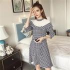 3/4-sleeve Tulle Panel Houndstooth Dress